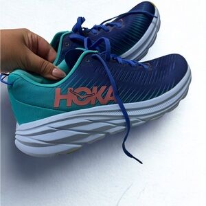 Hoka Navy and Aqua Running Shoes